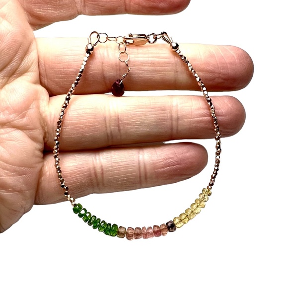 Natural Rainbow Tourmaline Bracelet Karen Hill Tribe Rose Gold Vermeil Beads - Picture 7 of 8